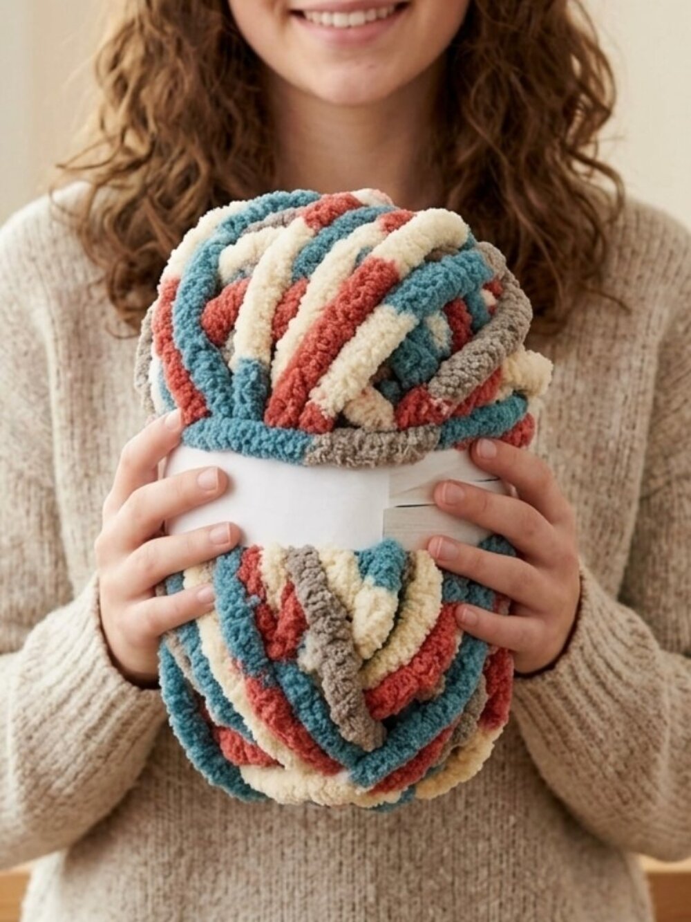 Chenille Yarn 11oz Red Blue Multicolor Soft & Chunky Knitting Grandma Core